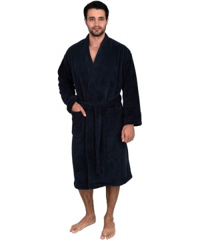 Men's Plush Spa Robe Fleece Kimono Bathrobe - Navy - CO11QU7BPRV $63.86 Robes