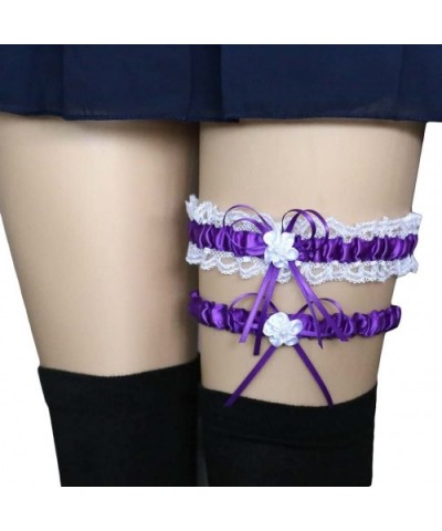 2Pcs/Set Women Bowknot Lace Trim Garter Sexy Bridal Garter Wedding Cosplay Leg Accessory - Purple - CM19684AHW9 $12.45 Garter...