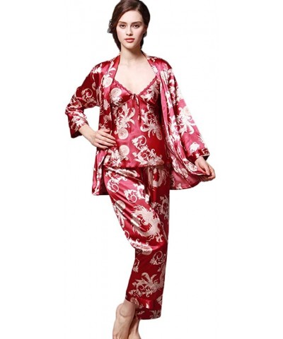 Fashion Women Printed Sleepwear Pajama Sets Three-Piece Long-Sleeved Trousers Camisole Nightwear - Wine - CU18QGQ0ETW $43.58 ...