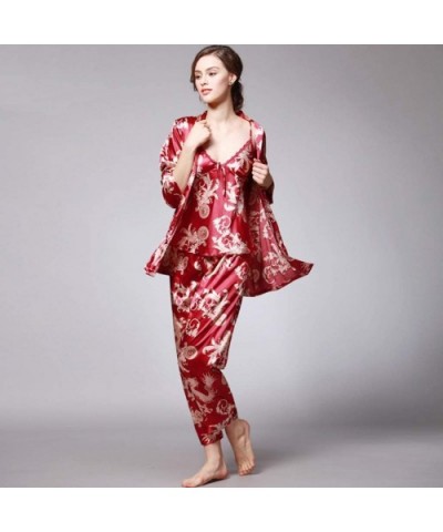 Fashion Women Printed Sleepwear Pajama Sets Three-Piece Long-Sleeved Trousers Camisole Nightwear - Wine - CU18QGQ0ETW $43.58 ...