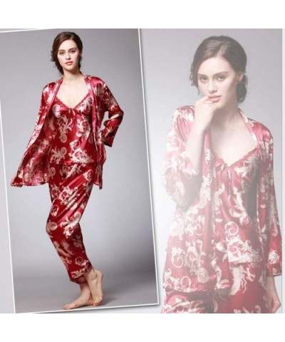 Fashion Women Printed Sleepwear Pajama Sets Three-Piece Long-Sleeved Trousers Camisole Nightwear - Wine - CU18QGQ0ETW $43.58 ...