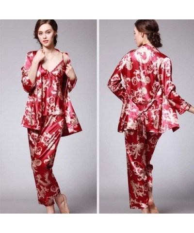 Fashion Women Printed Sleepwear Pajama Sets Three-Piece Long-Sleeved Trousers Camisole Nightwear - Wine - CU18QGQ0ETW $43.58 ...