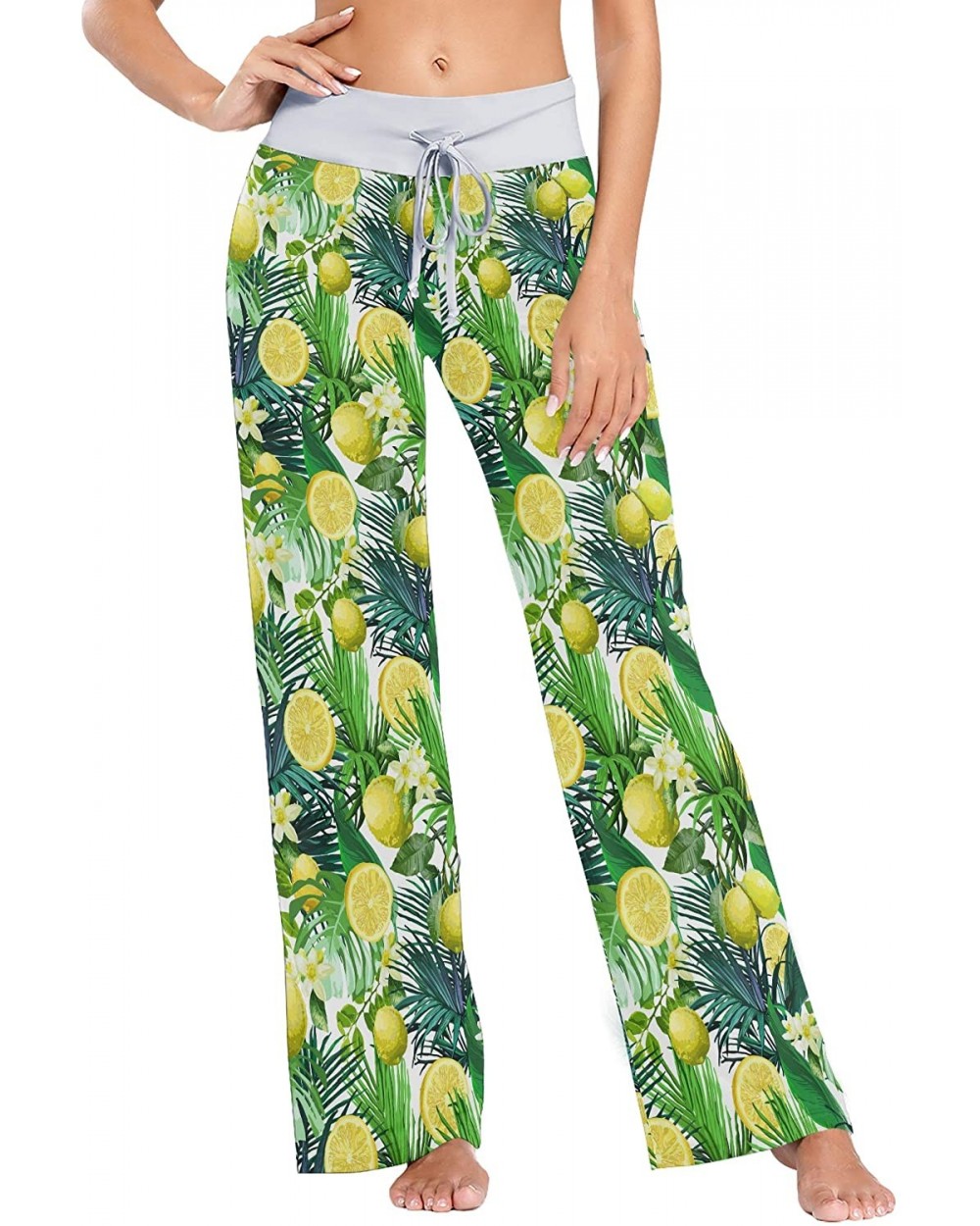 Branch of Fresh Citrus Lemon White Flowers Women's Pajama Pants Lounge Sleep Wear - Multi - C019C9HMSIM $38.14 Bottoms