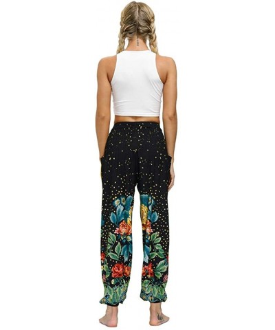 Yoga Pants for Women Hippie Capri Trousers Baggy Boho Floral Print Elastic Waist Casual Loose Harem Pants - A - CE19CMRS5AR $...