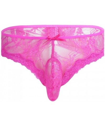 Men's Floral Lace Criss-Crossing Back Briefs Sissy Pouch Mooning Panties - Rose - C1188EYZ8Y5 $25.07 Briefs