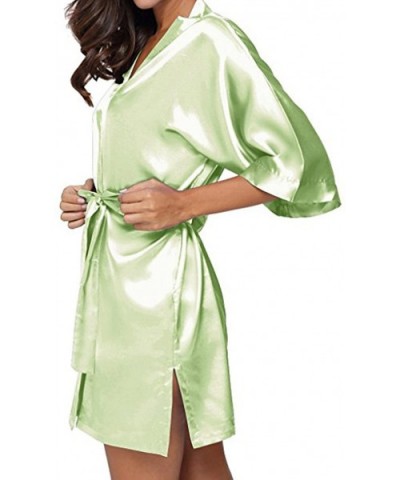 Women's Kimono Robes Satin Pure Colour Short Style with Oblique V-Neck - Greenyellow - C317YYXX6UG $50.31 Robes