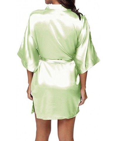 Women's Kimono Robes Satin Pure Colour Short Style with Oblique V-Neck - Greenyellow - C317YYXX6UG $50.31 Robes