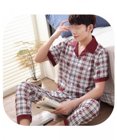 Man Pajamas Summer Thin Short Sleeve Trousers Pure Cotton - Picture Color16 - C718UKZY557 $68.35 Sleep Sets