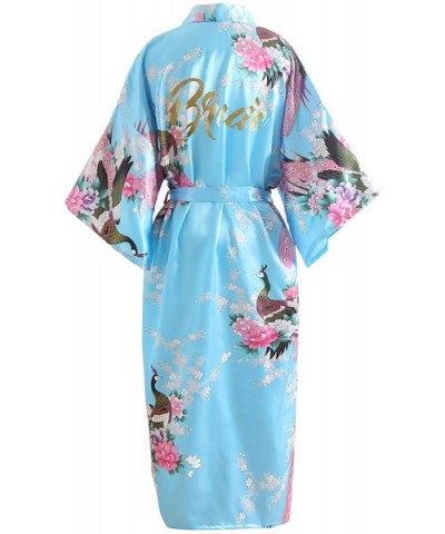 Glitter Bride Bridesmaid Robes Dressing Gown Kimono Satin Party Peacock Nightgown Nightwear - Skyblue Bride - C818QWEZ42Y $40...