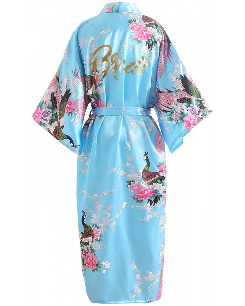 Glitter Bride Bridesmaid Robes Dressing Gown Kimono Satin Party Peacock Nightgown Nightwear - Skyblue Bride - C818QWEZ42Y $40...