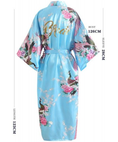 Glitter Bride Bridesmaid Robes Dressing Gown Kimono Satin Party Peacock Nightgown Nightwear - Skyblue Bride - C818QWEZ42Y $40...