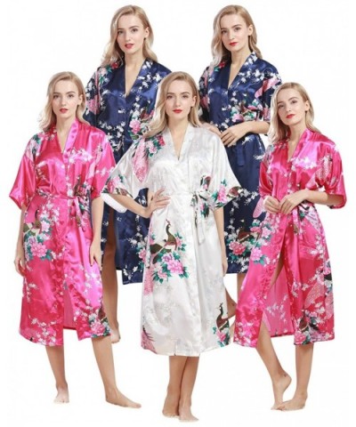 Glitter Bride Bridesmaid Robes Dressing Gown Kimono Satin Party Peacock Nightgown Nightwear - Skyblue Bride - C818QWEZ42Y $40...