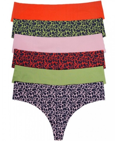 Women's 6 Pack Invisible - No Show Laser Cut Thong Bikini Panty - Flora -Shell-green-orange - CK182888TCN $14.45 Panties