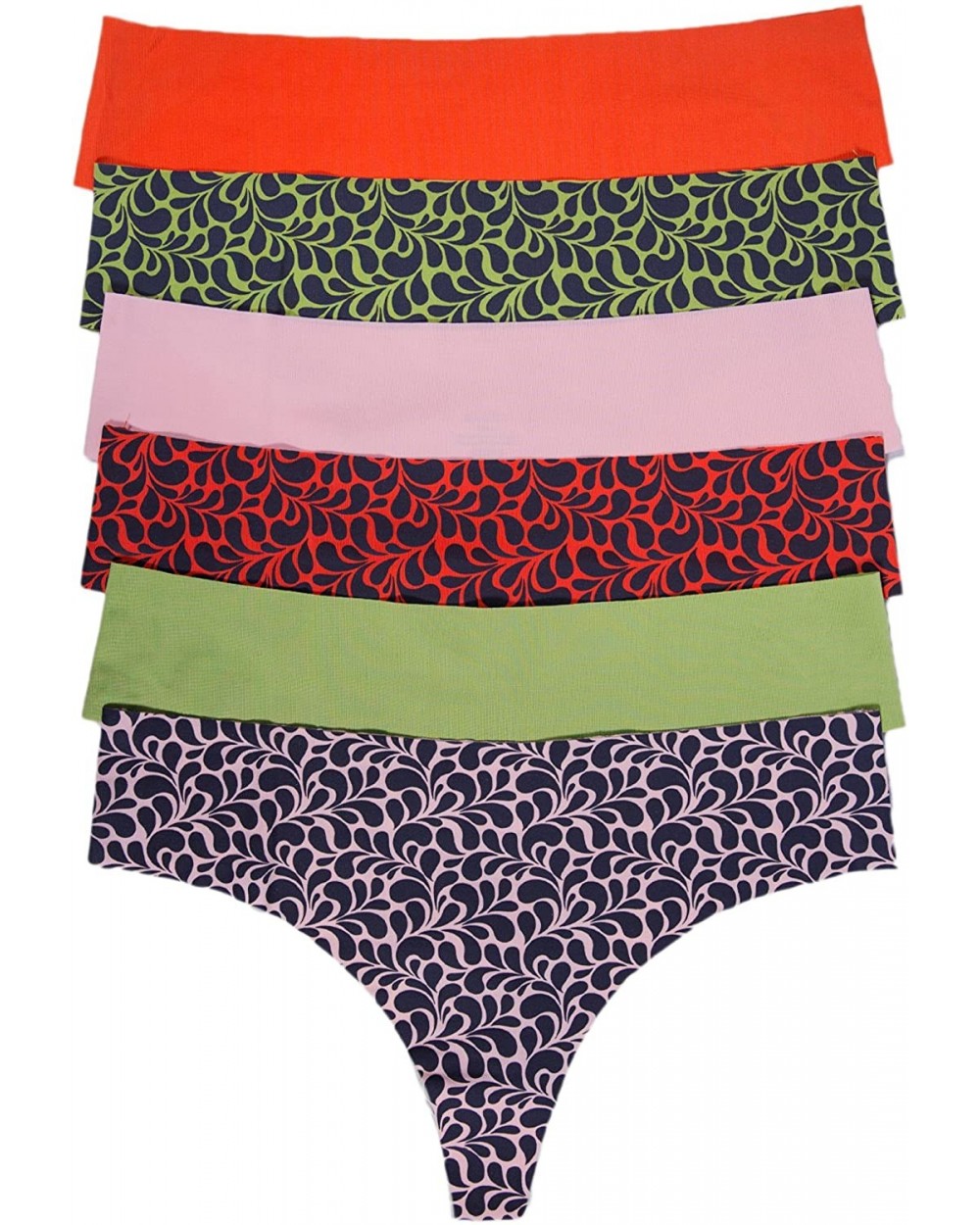 Women's 6 Pack Invisible - No Show Laser Cut Thong Bikini Panty - Flora -Shell-green-orange - CK182888TCN $14.45 Panties