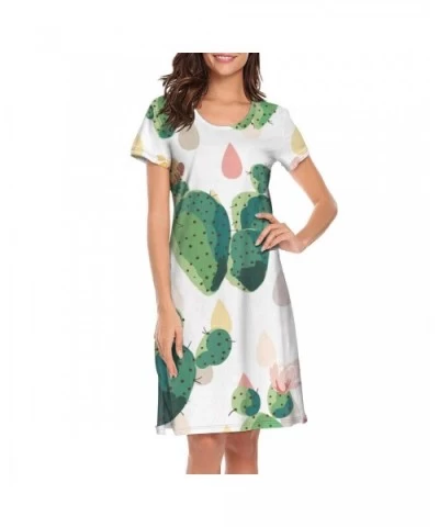 Women's Girls Crazy Nightgowns Nightdress Short Sleeve Sleepwear Cute Sleepdress - Watercolor Cactus Garden - CH1938LX3ES $49...