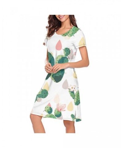 Women's Girls Crazy Nightgowns Nightdress Short Sleeve Sleepwear Cute Sleepdress - Watercolor Cactus Garden - CH1938LX3ES $49...