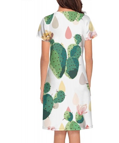 Women's Girls Crazy Nightgowns Nightdress Short Sleeve Sleepwear Cute Sleepdress - Watercolor Cactus Garden - CH1938LX3ES $49...