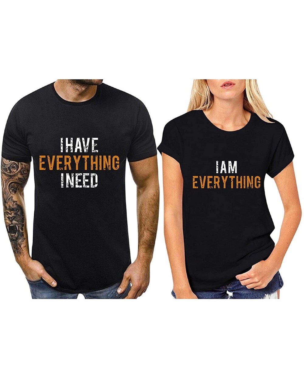 Couples Matching Tee Shirts Short Sleeve Round Neck Valentine Letter Print Blouse Tops for Women Black I Am Everthing - CA193...