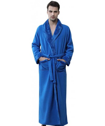 Mens Bathrobe Long Shawl Collar Plush Robe - Blue - CQ18Z8Z6K46 $53.90 Robes