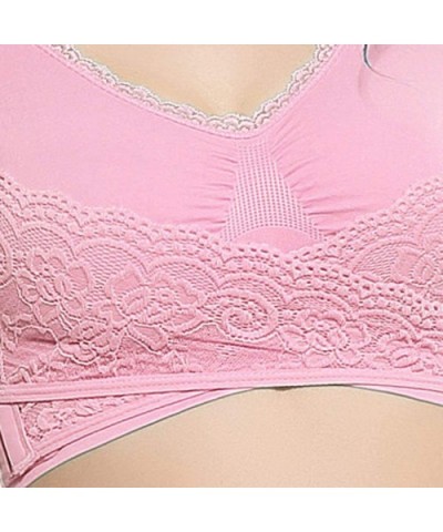 Women Seamless Lace Front Side Cross Buckle Bra Lace Bralette Removable Padded Sport Yoga Lounge Bra Bustier - Hot Pink - CU1...