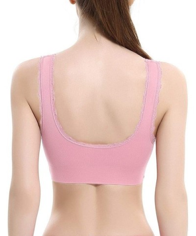 Women Seamless Lace Front Side Cross Buckle Bra Lace Bralette Removable Padded Sport Yoga Lounge Bra Bustier - Hot Pink - CU1...