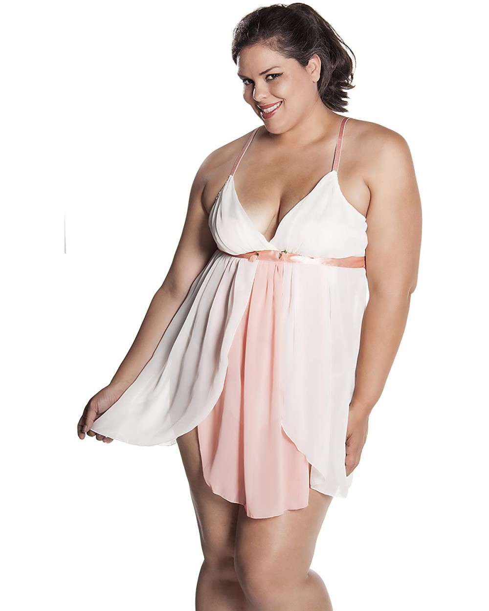 Women's Plus Size Chiffon Babydoll with G-String 5207x (1x-6x) - Peach - C912OD3SZ31 $66.97 Baby Dolls & Chemises