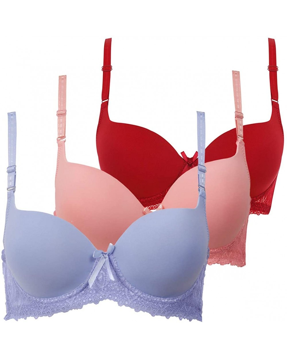 Bras for Women 3Pack Underwire Full Coverage Bra Contour Everyday Bras with Lace - Assortive a - CL196WYZY2A $32.76 Bras