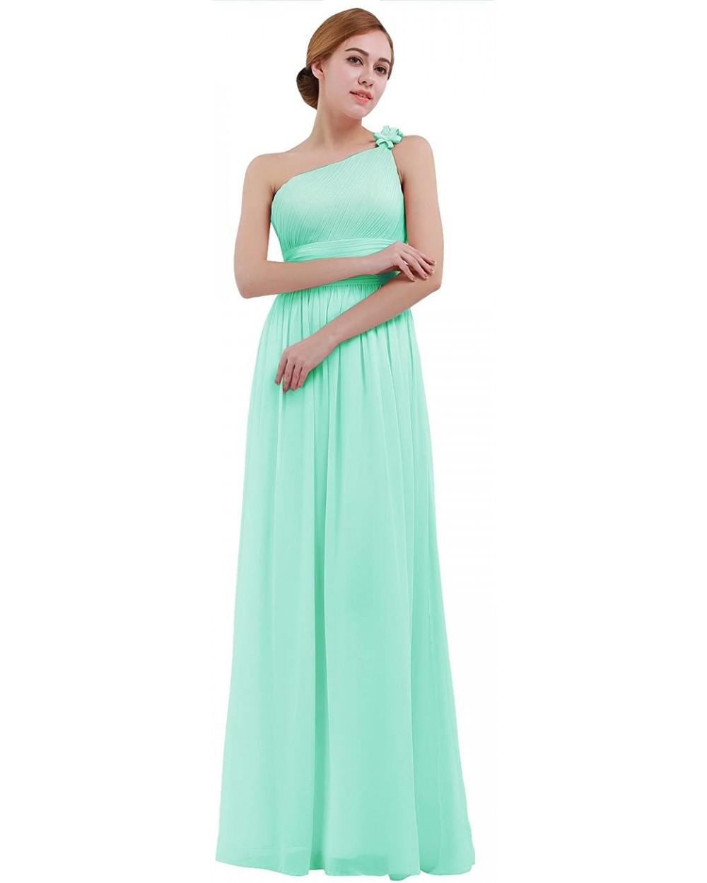 Women's One-Shoulder Empire Waist Floor Length Bridesmaid Long Chiffon Dress Night Gown - Light Green - CG18W2MCW87 $71.42 Ni...