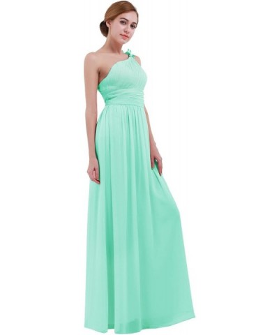 Women's One-Shoulder Empire Waist Floor Length Bridesmaid Long Chiffon Dress Night Gown - Light Green - CG18W2MCW87 $71.42 Ni...