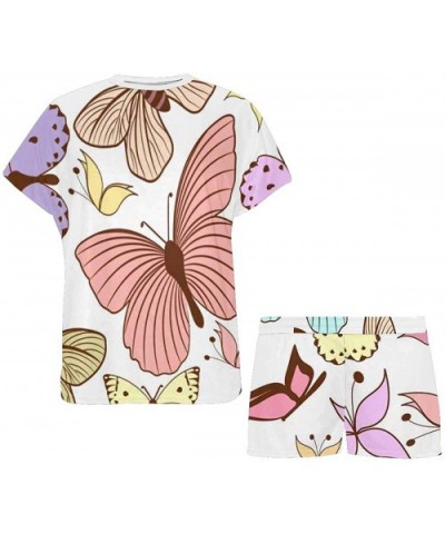 Cute Colorful Butterflies Women Sleepwear Lounge Short Sleeve Pajama Set Night Shirt - Multi 1 - CP19CCYNH5H $67.43 Sets