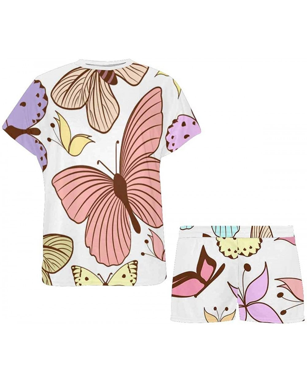 Cute Colorful Butterflies Women Sleepwear Lounge Short Sleeve Pajama Set Night Shirt - Multi 1 - CP19CCYNH5H $67.43 Sets