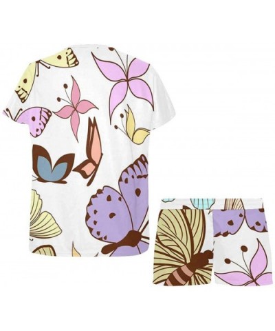 Cute Colorful Butterflies Women Sleepwear Lounge Short Sleeve Pajama Set Night Shirt - Multi 1 - CP19CCYNH5H $67.43 Sets