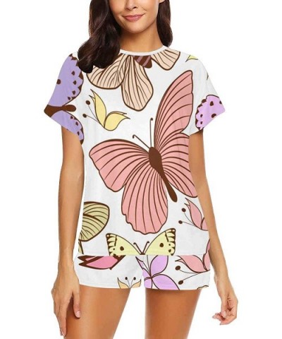 Cute Colorful Butterflies Women Sleepwear Lounge Short Sleeve Pajama Set Night Shirt - Multi 1 - CP19CCYNH5H $67.43 Sets