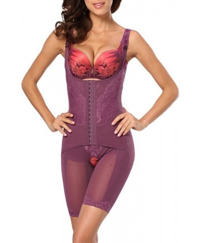 Womens Full Body Corset Waist Trainer Cincher Shaper Underbust Shapewear Bodysuit - Purple - C5182E4QR8S $27.61 Shapewear