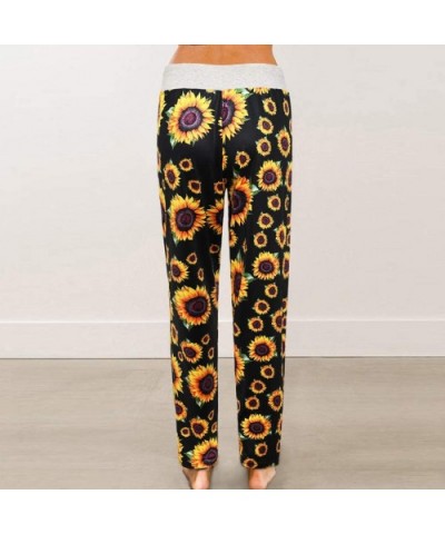 Lounge Pants-Comfy Stretch Sunflower Print Drawstring Palazzo Wide Leg Yoga Pants - Black1 - C01905E3S5R $35.76 Bottoms