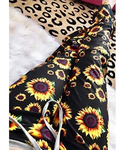 Lounge Pants-Comfy Stretch Sunflower Print Drawstring Palazzo Wide Leg Yoga Pants - Black1 - C01905E3S5R $35.76 Bottoms