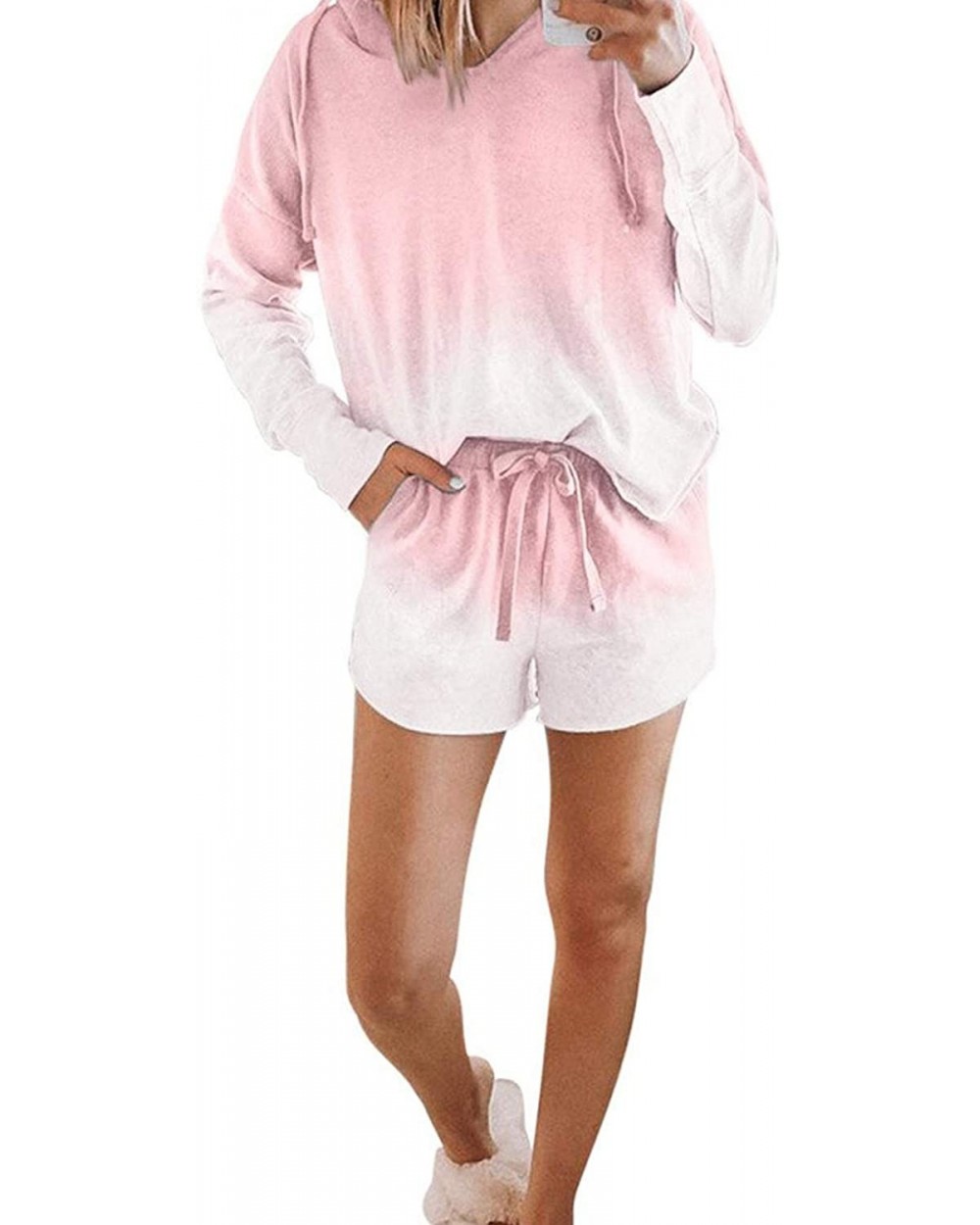 Women Tie Dye Sleepwear Sweatsuits Loose Pajama Nightwear - Pink - CH190E56W9T $75.89 Sets