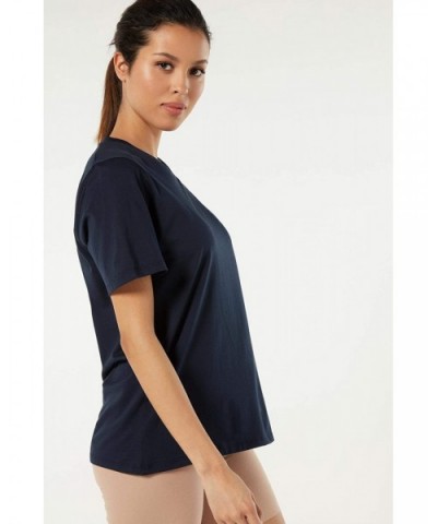 Womens Short-Sleeved Supima Cotton Top - Blue - 1467 - Blu Intenso - CP195I8E6U0 $50.86 Tops