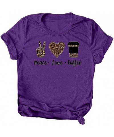 Fashion Women's O-Neck Leopard Letter Print Short Sleeves T-Shirt Blouse Tops - Purple - CV197EQSH00 $18.70 Thermal Underwear