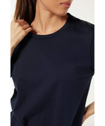 Womens Short-Sleeved Supima Cotton Top - Blue - 1467 - Blu Intenso - CP195I8E6U0 $50.86 Tops