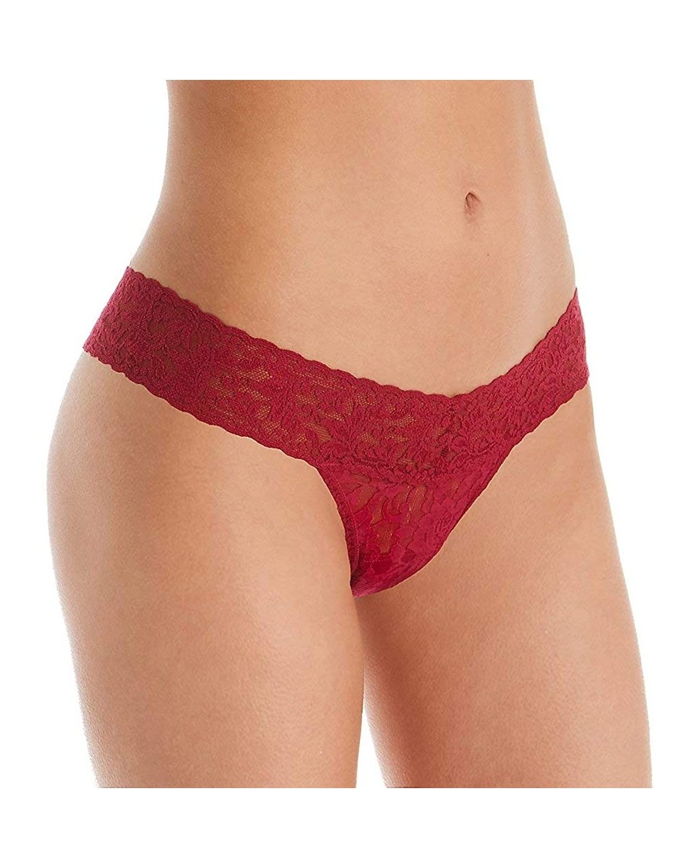 Women's Petite Signature Lace Low Rise Thong White Thongs One Size - Cranberry - CQ18SW3EI23 $46.61 Panties