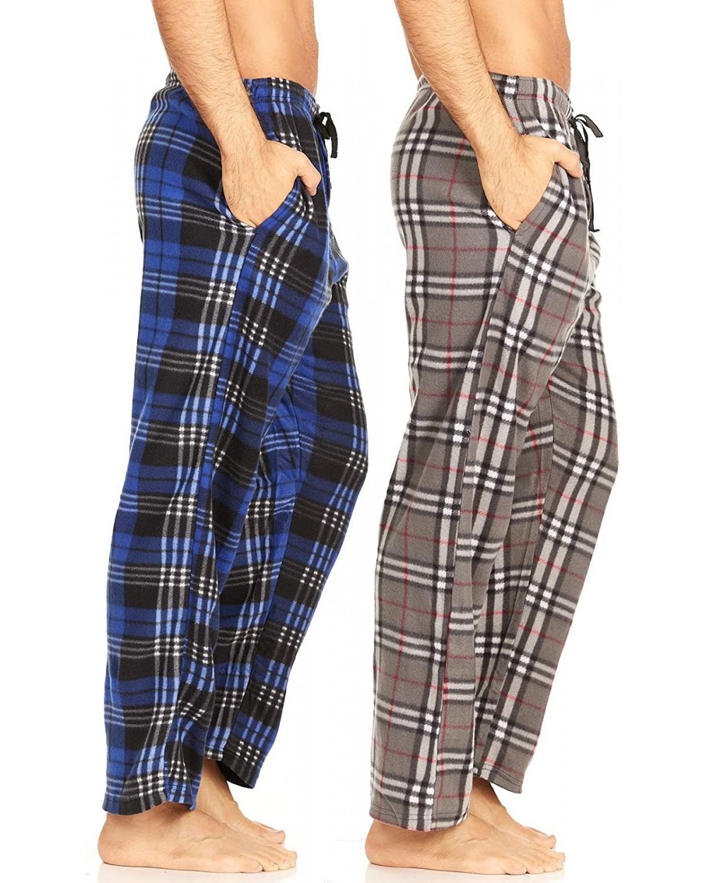 Multipack of Men's Microfleece Pajama Pants/Lounge Wear with Pockets - Grey White/Royal Black - CT18XTYMRKH $40.61 Sleep Bottoms