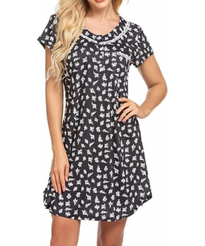 Women's Nightgown Sleepwear Cotton Sleeveless Sleep Dress V Neck Nightwear Loungewear - Print-black - CC1920ZQGS5 $40.04 Nigh...