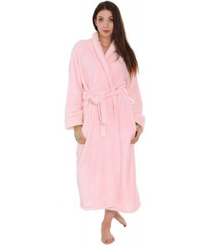 Women Luxurious Classic Flannel Sleeve Collar Bath Robe with Pockets - Pink Solid - C4188Y8S52X $48.77 Robes