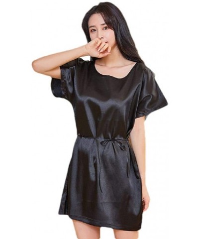 Womens Short Charmeuse Soft Chic Summer Spa Silky Sleeping Dress - Black - CO199UC64OD $38.65 Nightgowns & Sleepshirts