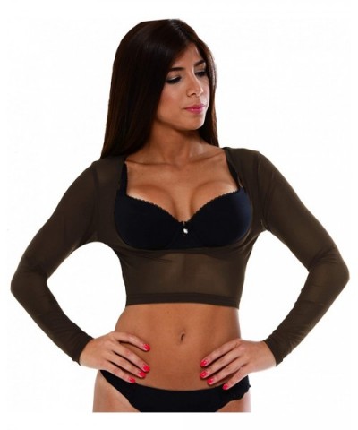 Bolero Mesh Arm Control Shapewear Crop Top Arm Slimmer- Cami Shaper Long Sleeve - Chocolate - CP1955S4WW2 $47.49 Shapewear