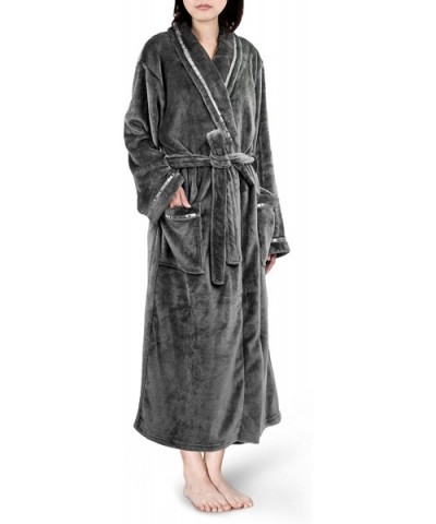 Premium Women Fleece Robe with Satin Trim | Luxurious Super Soft Plush Bathrobe - Grey - CD18984T088 $37.95 Robes