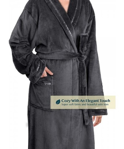 Premium Women Fleece Robe with Satin Trim | Luxurious Super Soft Plush Bathrobe - Grey - CD18984T088 $37.95 Robes