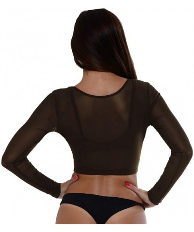 Bolero Mesh Arm Control Shapewear Crop Top Arm Slimmer- Cami Shaper Long Sleeve - Chocolate - CP1955S4WW2 $47.49 Shapewear