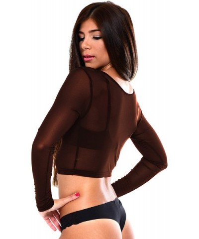 Bolero Mesh Arm Control Shapewear Crop Top Arm Slimmer- Cami Shaper Long Sleeve - Chocolate - CP1955S4WW2 $47.49 Shapewear